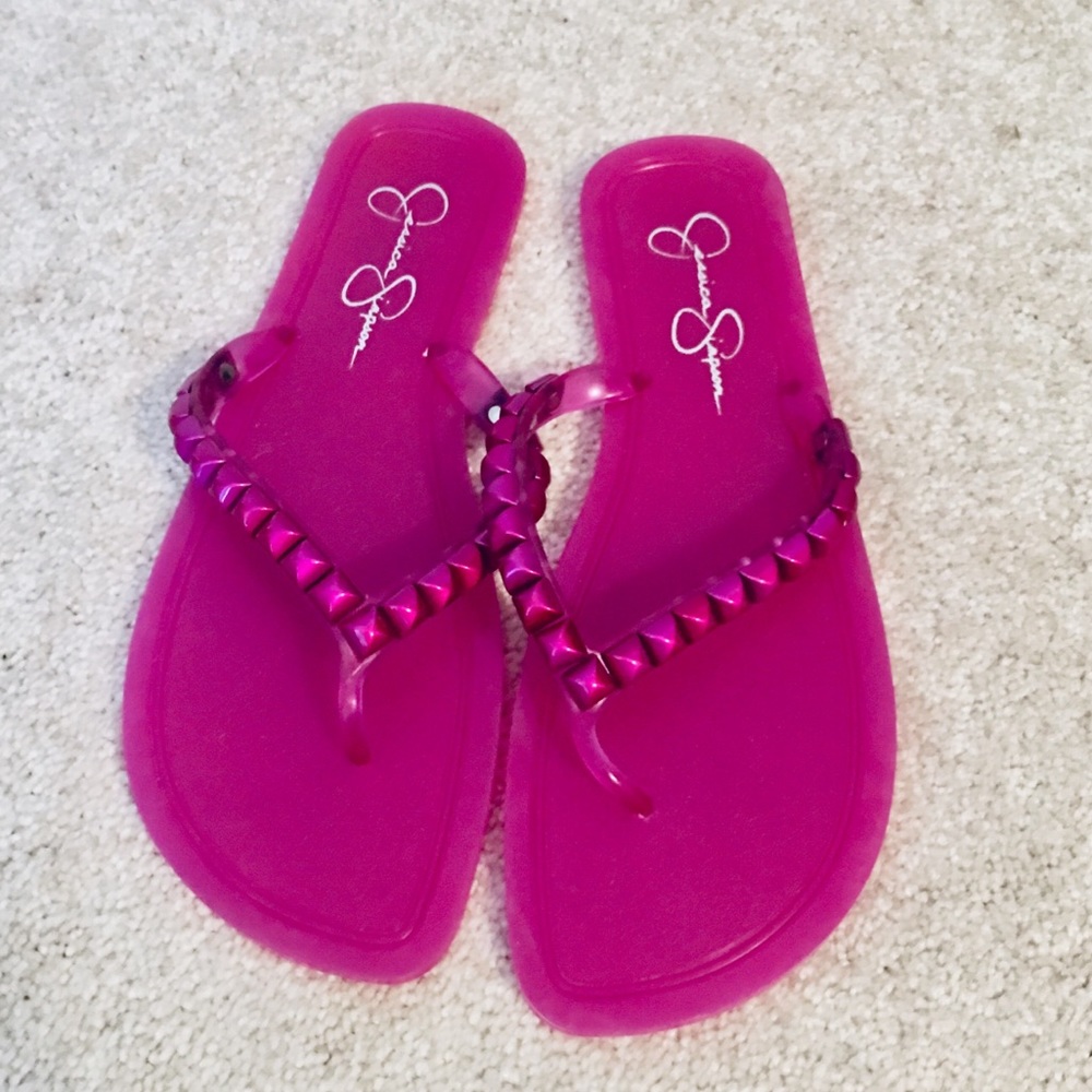Jessica Simpson Hot Pink Studded Flip Flops